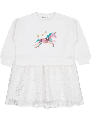 Civil Girls Unicorn Baskılı 2-5 Yaş Elbise - Ekru 2-3 Yaş