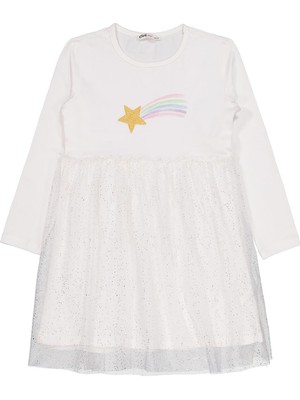 Civil Girls Yıldızlı Rainbow Baskılı 6-9 Yaş Elbise - Ekru 6-7 Yaş