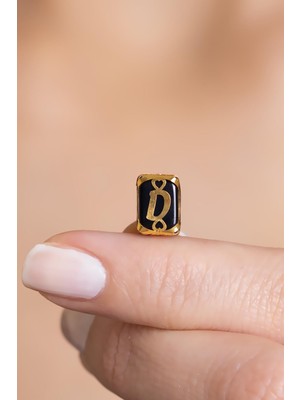 Bayar Gold 14 Ayar Altın Kafesli Siyah Boncuk D Harf Kolye Ucu