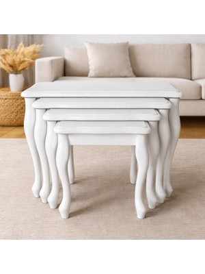 KS Lükens Dörtlü Krem Renk (4) Zigon Sehpa Seti