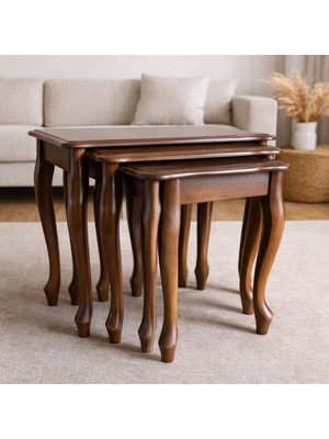 KS Ceviz Renk (Kahverengi) Lükens Dörtlü (4) Zigon Sehpa Seti