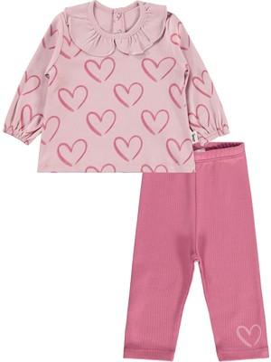 Civil Baby Tramlı Kalp Empirme 6-18 Ay Takım - Pembe 6-9 Ay