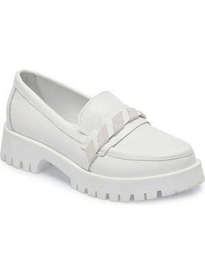 Tergan Beyaz Hakiki Deri Kadın Loafer - K25I1AY67823-A26