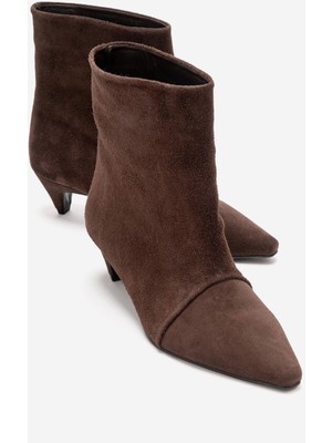 Luvi Amara Kahverengi Süet Hakiki Deri Kadın Kısa Topuklu Bot