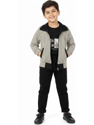 Ege Bebek Erkek Çocuk Balıksırtı Ceketli 3 Parça Jogger Pantalonlu 5-12 Yaş Şık Bayramlık Erkek Çocuk Takım