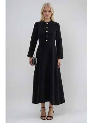 Lijuri Mix Düğme Detaylı Midi Elbise 2997