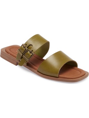 Tergan  Yeşil Hakiki Deri Kadın Terlik - K25Y1TR67785-G81