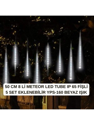 YCL 50 cm 8 Li Meteor LED Tube Ip 65 Fişli 5 Set Eklenebilir