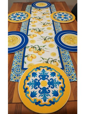 PremiumPort Limon Desenli Özel Tasarım Runner 6'lı Supla Seti, Şık ve Enerjik Görünüm