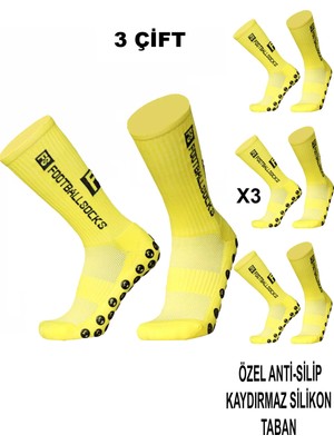 Feyza Design 3 Çift Kaydırmaz Silikon Tabanlı Futbol Çorabı Sporcu Tozluk