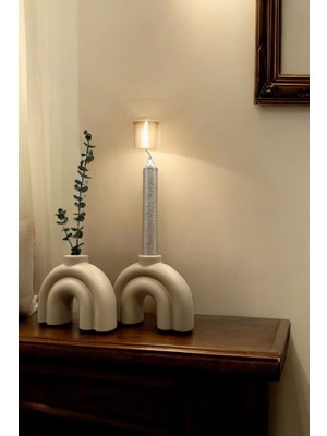 PremiumPort El Yapımı Dekoratif Mumluk Seti, Şamdan Cappuccino Model