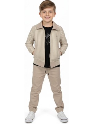 Ege Bebek Erkek Çocuk Balıksırtı Ceketli 3 Parça Jogger Pantalonlu 5-12 Yaş Şık Bayramlık Erkek Çocuk Takım