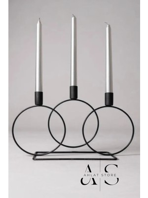 PremiumPort Siyah Metal 3 Gözlü Yuvarlak Mumluk Ev Dekorasyonu