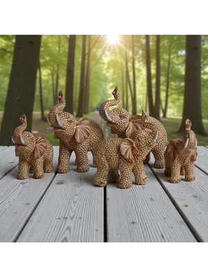PremiumPort Simli Işlemeli 7'li Fil Biblo Seti Dekoratif ve Hediye Seçeneği