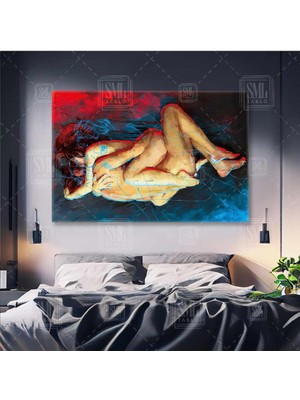 PremiumPort Romantik Nü Çift Aşk Yatay Kanvas Tablo, Şık ve Zarif Dekorasyon Parçası