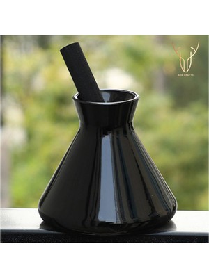 PremiumPort Şık Mini Siyah Cam Vazo ve Oda Kokusu Şişesi Seti
