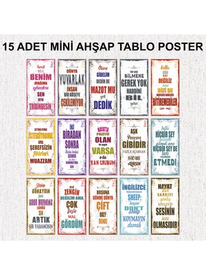PremiumPort Eğlenceli Kamyon Arkası Sözleri Duvar Dekorasyon Seti, 15 Ahşap Tablo