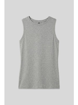 TOMMY LIFE Gri Melanj Slim Fit Basic O Yaka Sıfır Kol Kadın Atlet - 97313