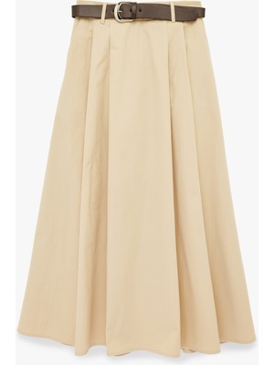 Koton A Kesim Pileli Kemerli Midi Kloş Etek