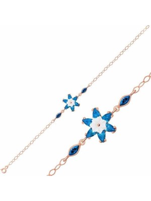 Özcömert Silver Gümüş Rose Mavi Lotus Çiçeği Bileklik