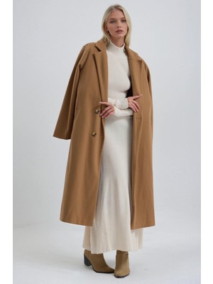 Lijuri Omuzları Örgülü ve Kolu Manşet Detaylı Kuşaklı Kaşe Kaban 7097