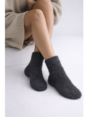 Kadın Peluş Soket Çorap Gri