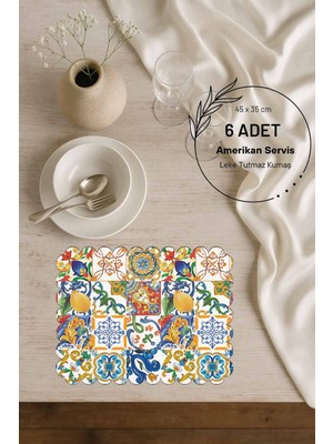PremiumPort Lazer Kesim 6 Adet Amerikan Servis, Dikişsiz Süet Kumaş, 45X35 cm