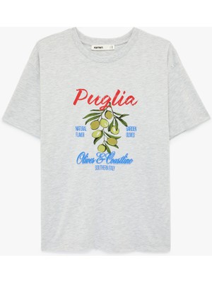 Koton Kısa Kollu Bisiklet Yaka Zeytin Baskılı Tişört