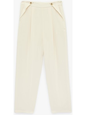 Koton Krep  Kumaş Aksesuar Detaylı Cepli Yüksek Bel Havuç Pantolon