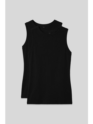 Tommy Life Slim Fit Basic O Yaka 2li Paket Siyah Kadın Atlet - 97313