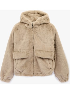 Koton Cep Detaylı Uzun Kollu Fermuarlı Kapüşonlu Suni Kürk Ceket