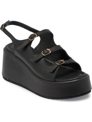 Tergan Siyah Deri Kadın Sandalet - K25Y1SN67784-A23