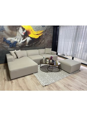 Erduran Mobilya Monza 3 Modül + Puf Zero 03 Leke Tutmaz Kumaş Köşe Koltuk Takımı