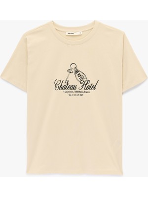 Koton Pamuklu Kısa Kollu Bisiklet Yaka Baskılı Tişört