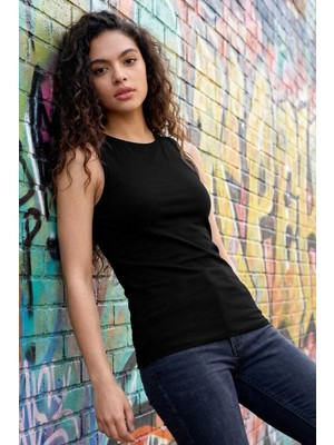 TOMMY LIFE Siyah Slim Fit Basic O Yaka Sıfır Kol Kadın Atlet - 97313