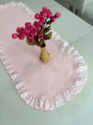 PremiumPort Şık 100% Pamuk Fisto Fırfırlı Oval Runner 40X110, Zarif ve Dekoratif Tasarım
