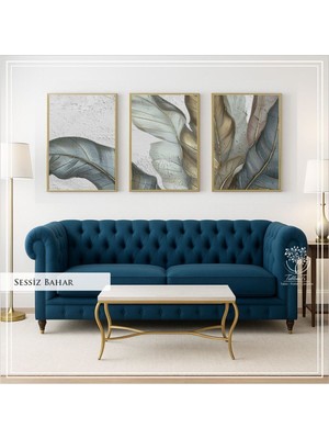 PremiumPort Bahar Temalı Metal Çerçeveli Gerçek Camlı 3'lü Tablo Seti