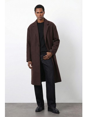 Antioch Erkek Kaban Kahve Renk Relax Fit Pamuk Uzun Kol Düz Desen ile Şık Görünüm