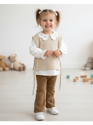 Ege Bebek Kız Çocuk Mevsimlik Süveter, Bluz ve Ispanyol Paçalı 3'lü Şık Bayram Kombini 2-3-4-5 Yaş Şık Takım