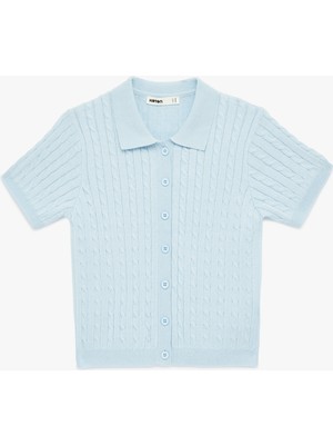 Koton Düğmeli Kısa Kollu Polo Yaka Saç Örgü Hırka