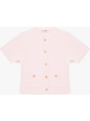 Koton Düğmeli Cepli Kısa Kollu Bisiklet Yaka Triko Hırka