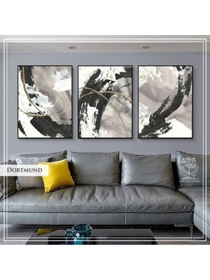 PremiumPort Metal Çerçeveli Gerçek Camlı 3’lü Tablo Seti, Şık ve Modern Dekorasyon