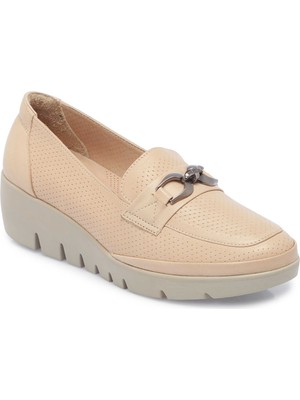 Tergan Bej Hakiki Deri Kadın Dolgu Topuklu Ayakkabı - K25I1AY67845-A25