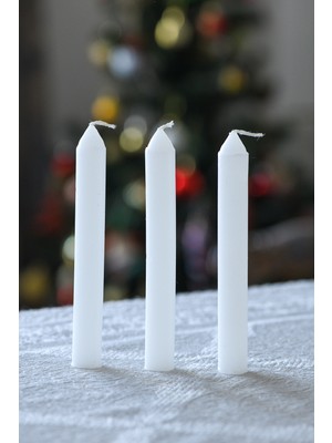 PremiumPort 3'lü Beyaz Silindir Mum Seti, Dekoratif ve Şık Mumlukler