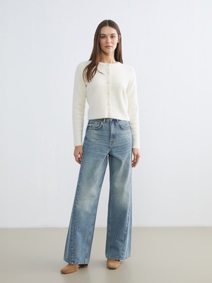 Lcw Ekru Bisiklet Yaka Kadın Triko Hırka