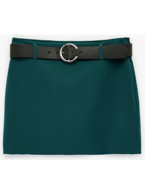 Koton Slim Fit Kemerli Şortlu Mini Etek