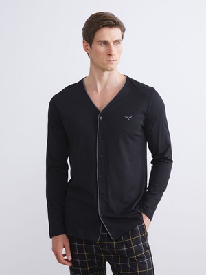 Lcw Siyah Standart Kalıp Erkek Düğmeli Pijama Takımı