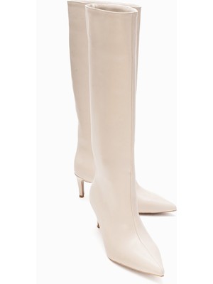 Luvi Camila Bej Cilt Kadın Topuklu Çizme