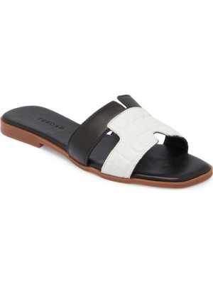 Tergan Siyah Deri Kadın Terlik - K25Y1TR67887-A23