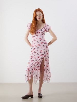 Lc Waikiki Yeni Sezon Bağlamalı Yaka Çiçekli Bodycon Elbise